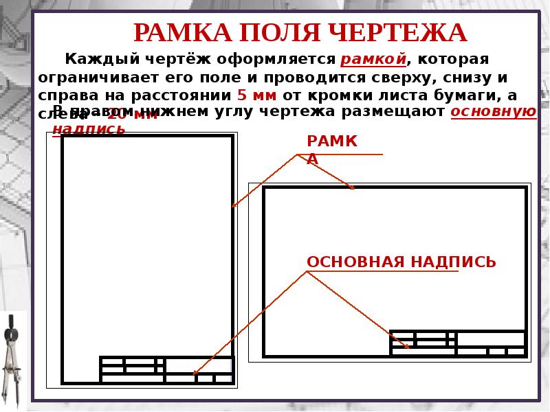 Назовите правила оформления чертежа