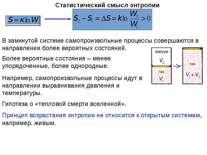 Второе начало термодинамики энтропия презентация