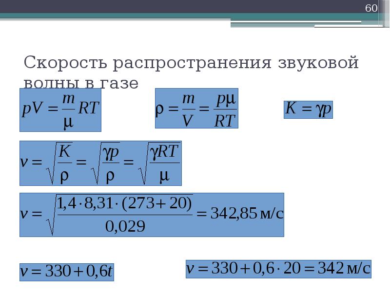 Скорость звука длина волны. Скорость распространения звуковой волны формула. Скорость распространения акустических волн в газе. Частота звуковой волны формула. Звуковые волны физика формулы.