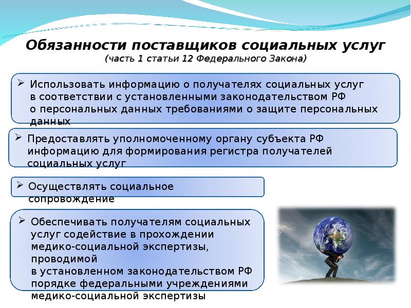 Обязанности поставщика. Обязанности получателей социальных услуг. Слайды поставщик социальных услуг НКО. ФЗ О поставщиках социальных услуг. Основные права и обязанности получателей социальных услуг.