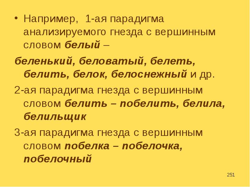 Слова бела. Словообразовательная парадигма примеры. Словообразовательное гнездо, парадигма. Парадигма словообразования. Словообразовательная парадигма слова.