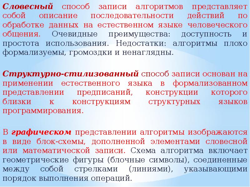 Описание представляет собой. Достоинства и недостатки словесного способа записи алгоритма. Достоинства и недостатки способов записи алгоритмов. Недостатки словесной записи алгоритмов. Словесная алгоритм недостатки.