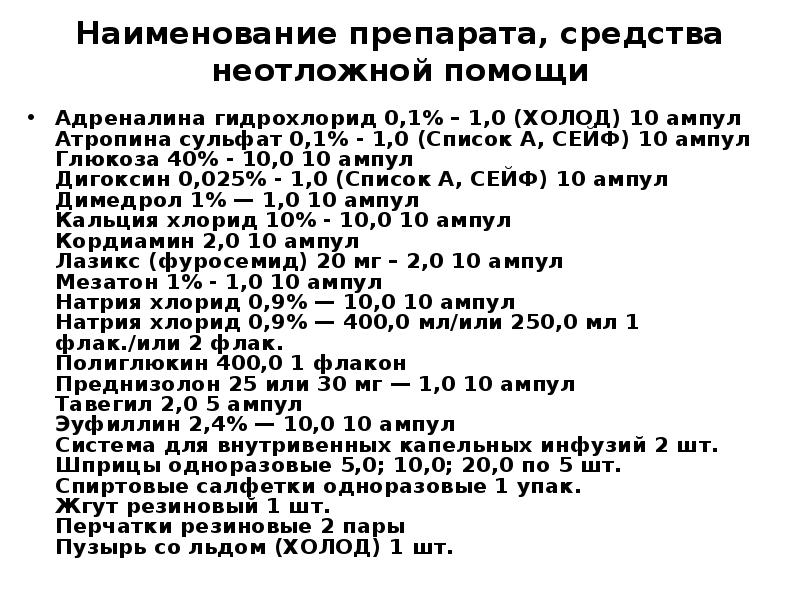 Препараты скорой помощи. Перечень препаратов для аптечки неотложной помощи. Перечень противошоковой аптечки. Перечень препаратов для оказания неотложной помощи в поликлинике.