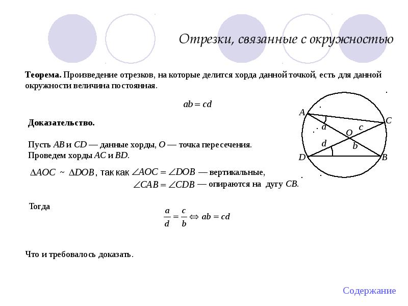 Отрезки пересекающихся хорд