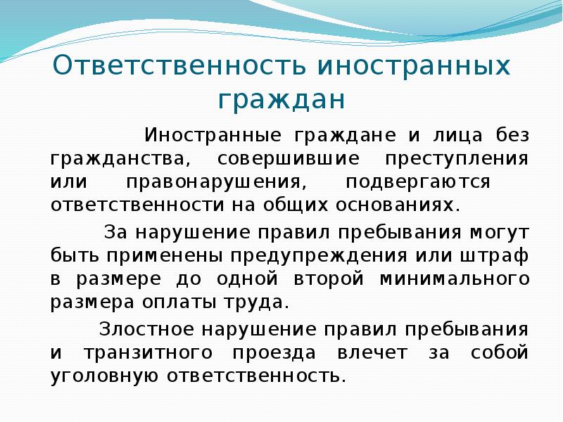 Ответственность иностранных граждан      Иностранные граждане и