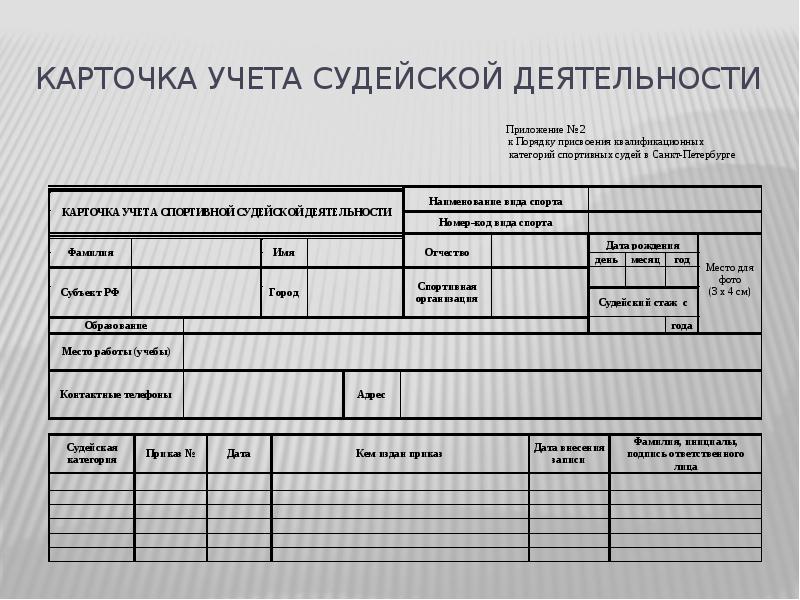 Образец карточка учета судейской деятельности спортивного судьи