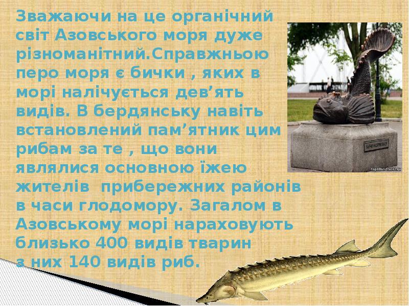 Зважаючи на це органічний світ Азовського моря дуже різноманітний.Справжньою перо Зважаючи на це органічний світ Азовського моря дуже різноманітний.Справжньою перо