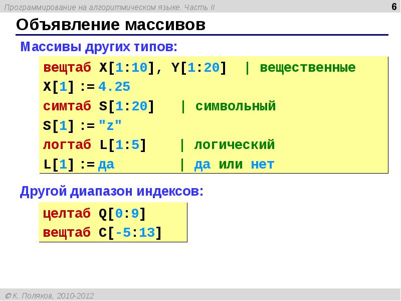 Массивы в программировании презентация