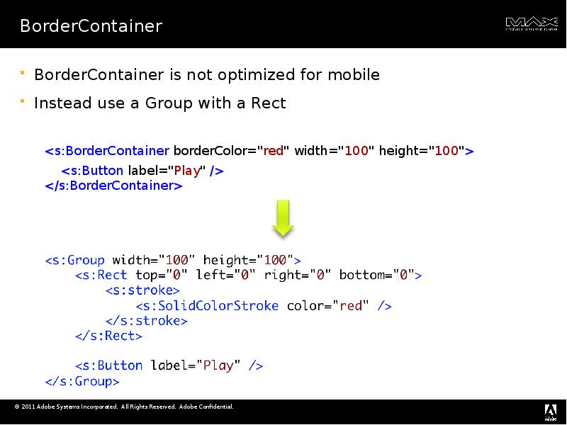 Bordercontainer Mobile Design Performance-tuning mobile flex applications