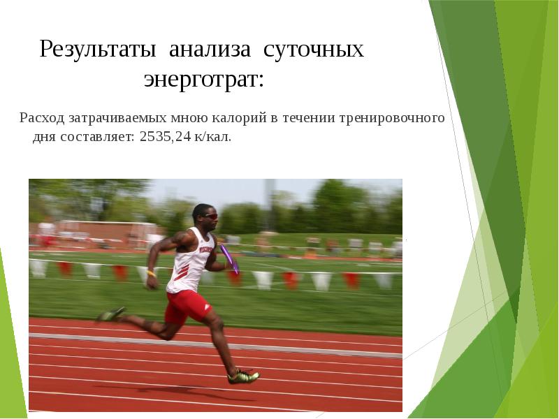 Результаты анализа суточных энерготрат: Расход затрачиваемых мною калорий в течении