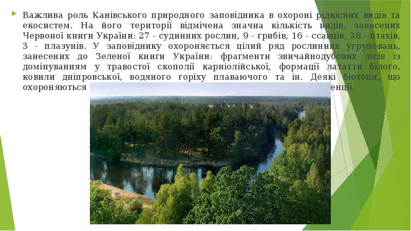 Важлива роль Канівського природного заповідника в охороні рідкісних видів та екосистем.