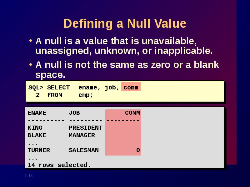 Defining a Null Value
A null is a value that is Defining a Null Value
A null is a value that is