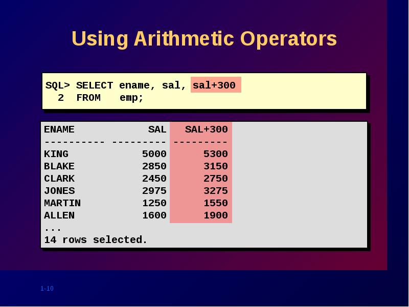 Using Arithmetic Operators Using Arithmetic Operators