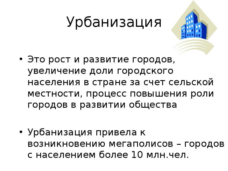 Рост доли городского населения повышение роли