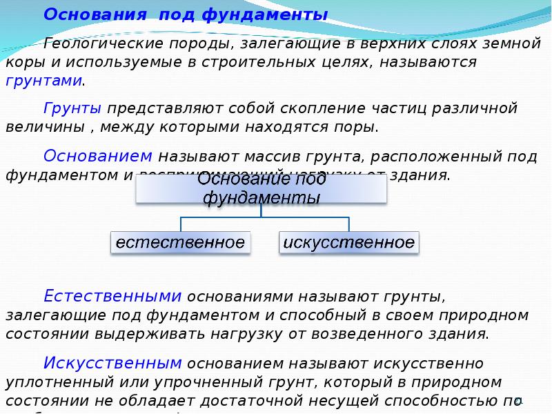 Определение естественного основания. Какие основания называются искусственными?.