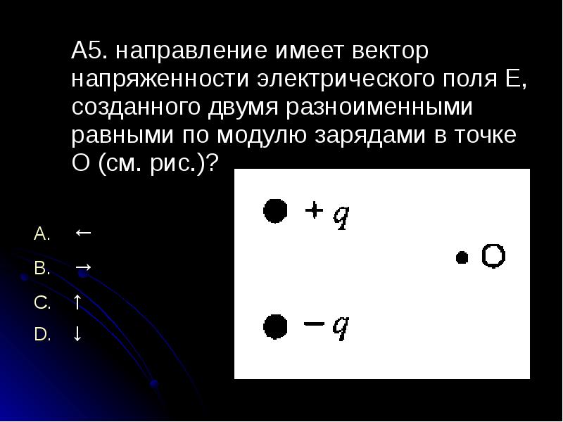 На рисунке вектор напряженности е электрического поля в точке с 2 нкл