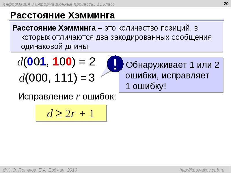 Расстояние Хэмминга Расстояние Хэмминга
