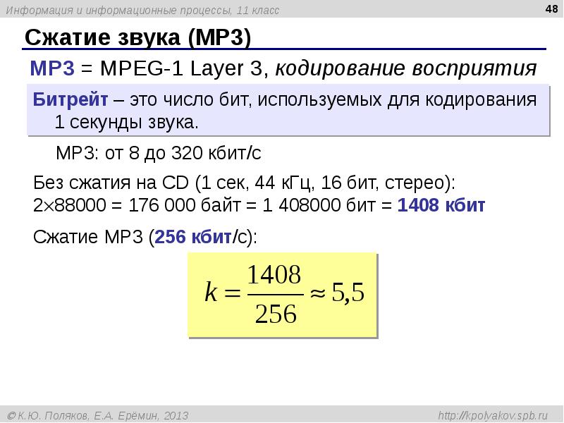 Сжатие звука (MP3) Сжатие звука (MP3)