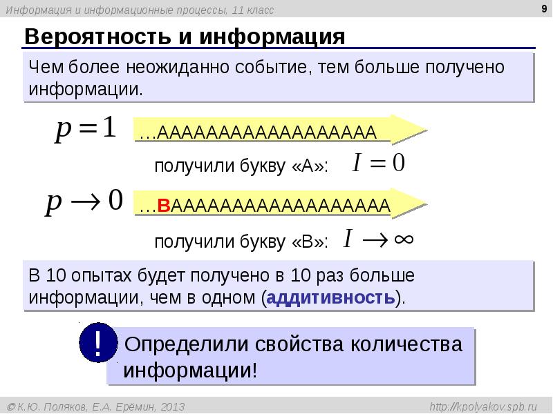 Вероятность и информация Вероятность и информация