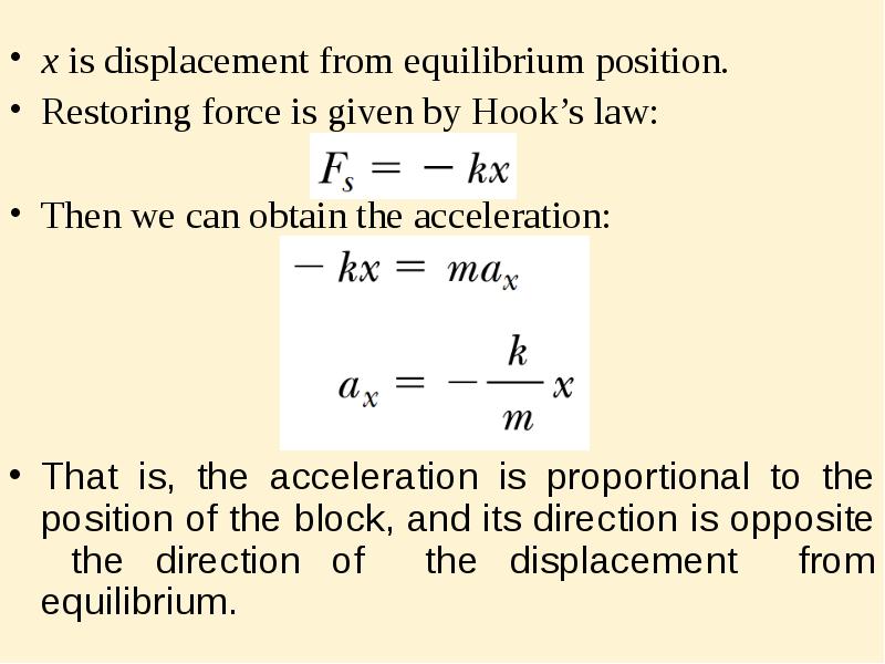 x is displacement from equilibrium position.
x is displacement from equilibrium x is displacement from equilibrium position.
x is displacement from equilibrium