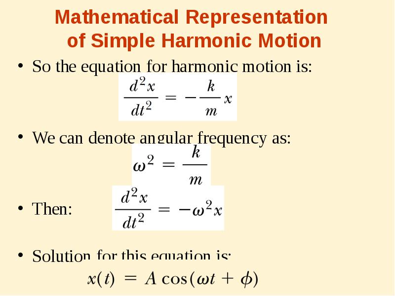 Mathematical Representation of Simple Harmonic Motion
So the equation for Mathematical Representation of Simple Harmonic Motion
So the equation for