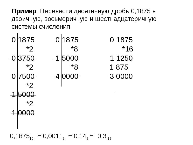 Пример перевода из десятичной системы в двоичную