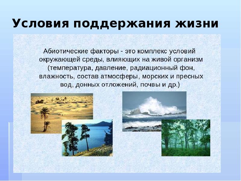 Условия поддержания жизни