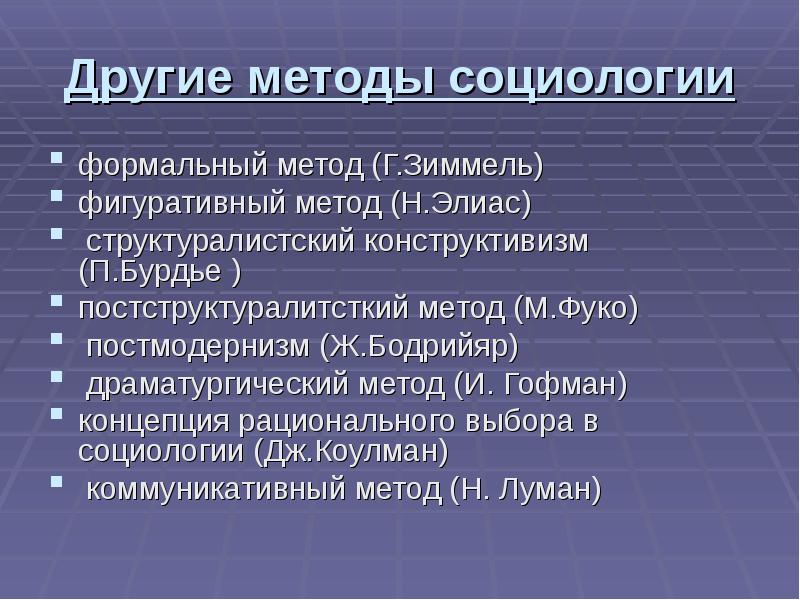 Формальный метод. Представители постмодернизма в социологии. Структуралистский конструктивизм. Структуралистский подход в социологии. Методы формальной социологии.