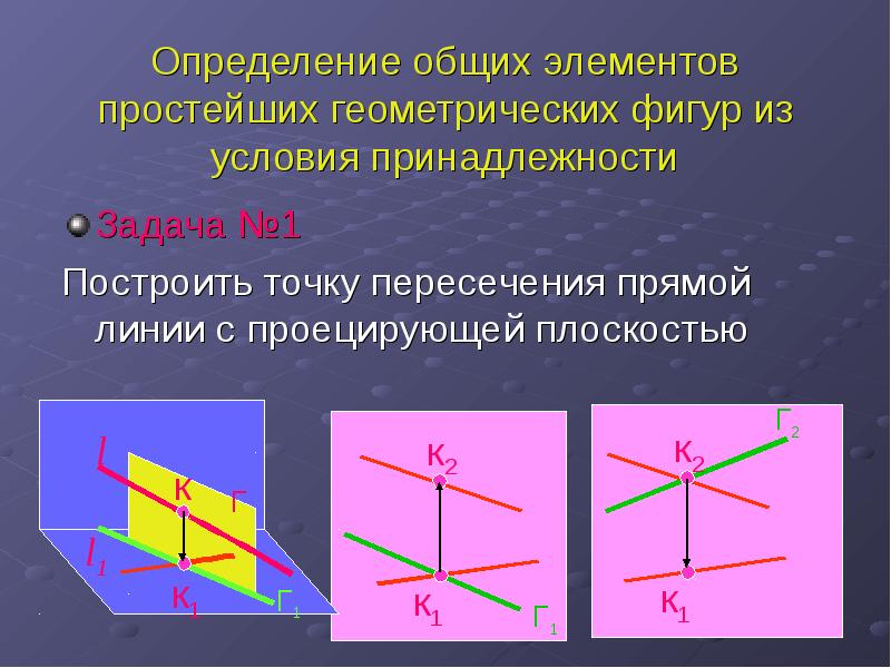 Определение общих элементов простейших геометрических фигур из условия принадлежности Задача №1