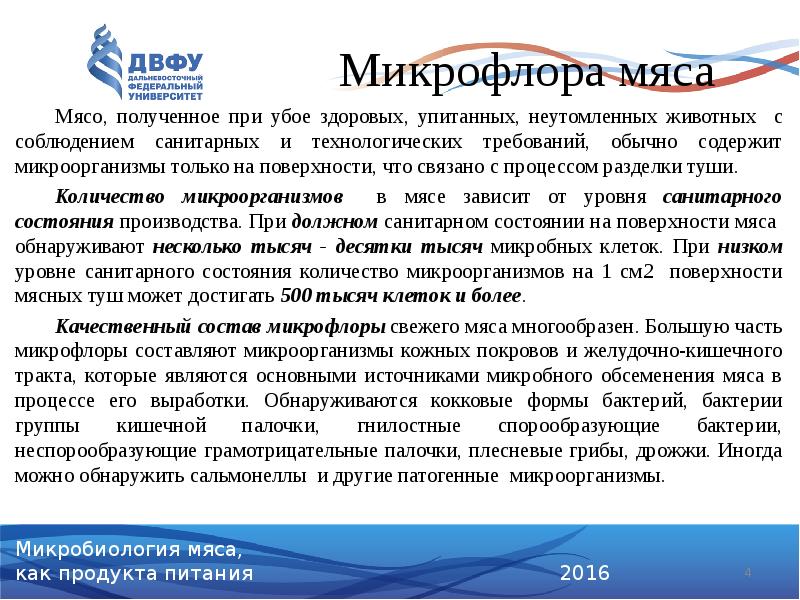 Микрофлора мяса
Мясо, полученное при убое здоровых, упитанных, неутомленных животных с Микрофлора мяса
Мясо, полученное при убое здоровых, упитанных, неутомленных животных с