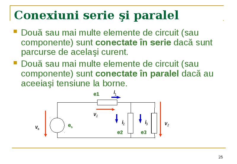 Conexiuni serie şi paralel Două sau mai multe elemente de circuit