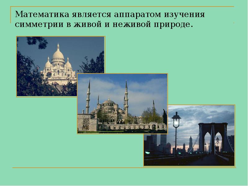 Математика является аппаратом изучения симметрии в живой и неживой природе. Математика является аппаратом изучения симметрии в живой и неживой природе.