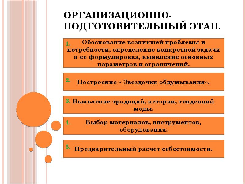 Назовите основные этапы творческого проекта организационно подготовительный