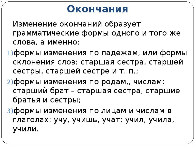 Образованные формы слова