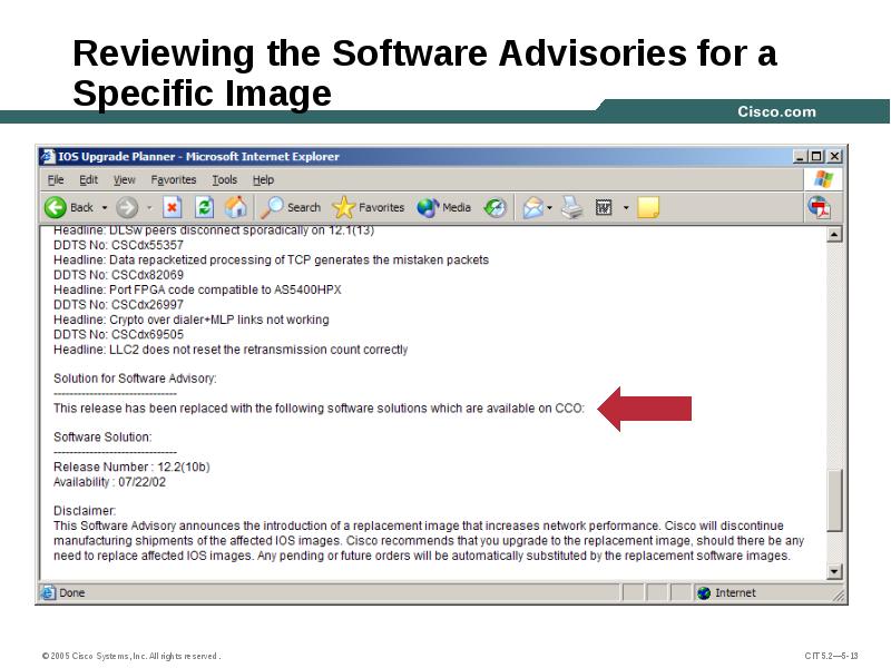 Reviewing the Software Advisories for a Specific Image