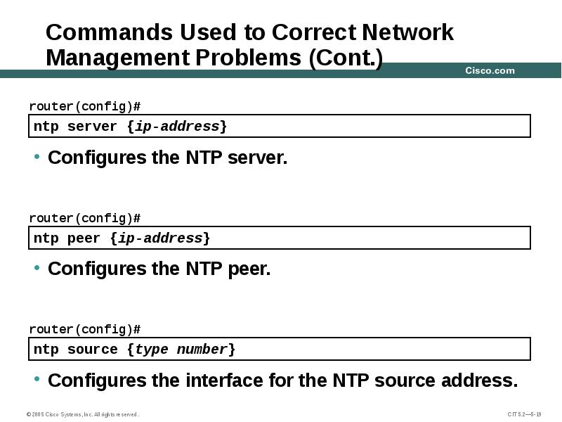 Commands Used to Correct Network Management Problems (Cont.)