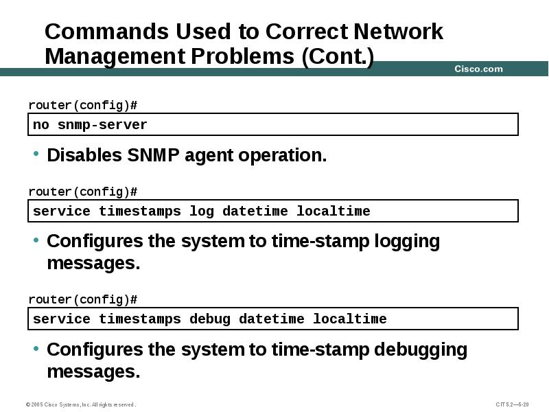 Commands Used to Correct Network Management Problems (Cont.)