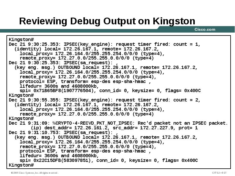 Reviewing Debug Output on Kingston