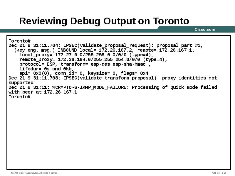 Reviewing Debug Output on Toronto