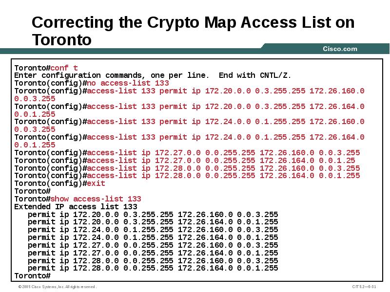 Correcting the Crypto Map Access List on Toronto