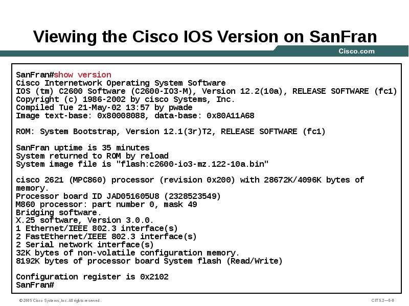 Viewing the Cisco IOS Version on SanFran