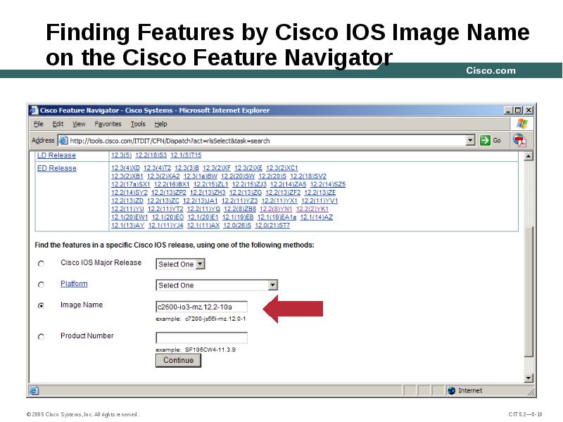 Finding Features by Cisco IOS Image Name on the Cisco Feature