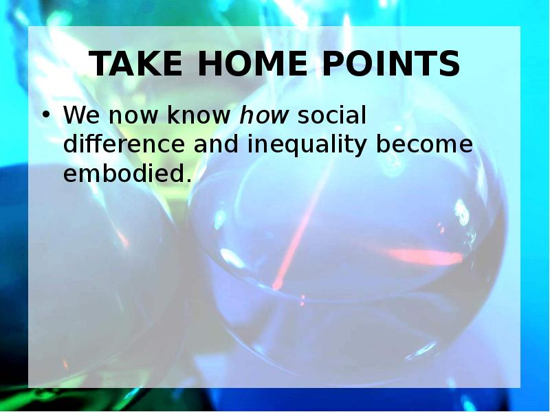 TAKE HOME POINTS We now know how social difference and inequality