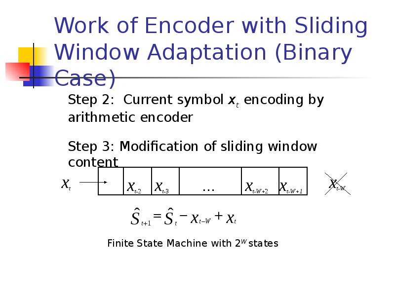 Work of Encoder with Sliding Window Adaptation (Binary Case) Work of Encoder with Sliding Window Adaptation (Binary Case)