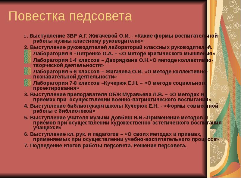 Выступление на педсовете в детском саду. Педсовет по воспитательной работе. Повестка педсовета по воспитательной работе. Темы педагогических советов по воспитательной работе. Вопросы на педсовет в школе.