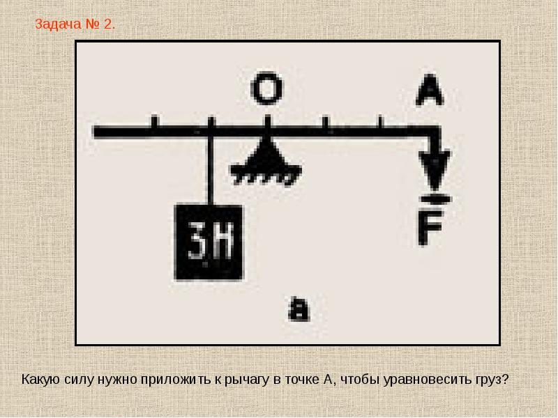 Какую силу необходимо приложить к рычагу в точке а чтобы уравновесить груз рисунок