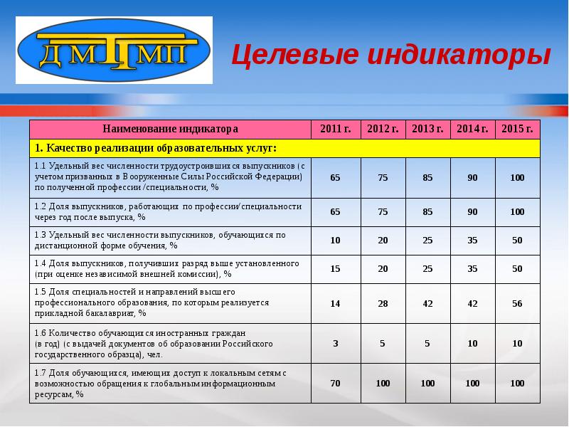 Целевые индикаторы проекта