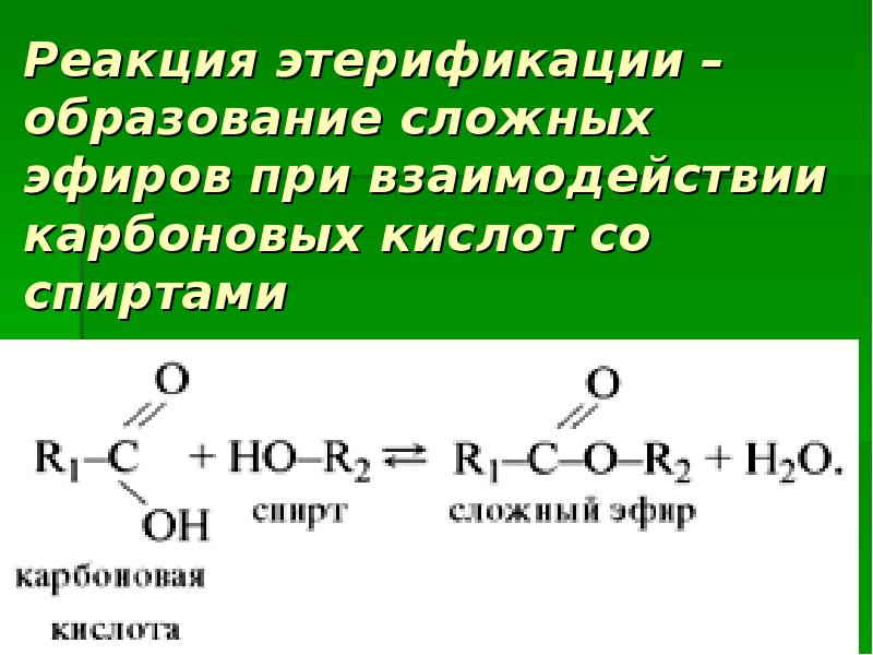 Реакцией этерификации называется взаимодействие спирта с. Реакция этерификации карбоновых кислот. Реакция этерификации образование сложных эфиров. Этерификация жирных кислот.