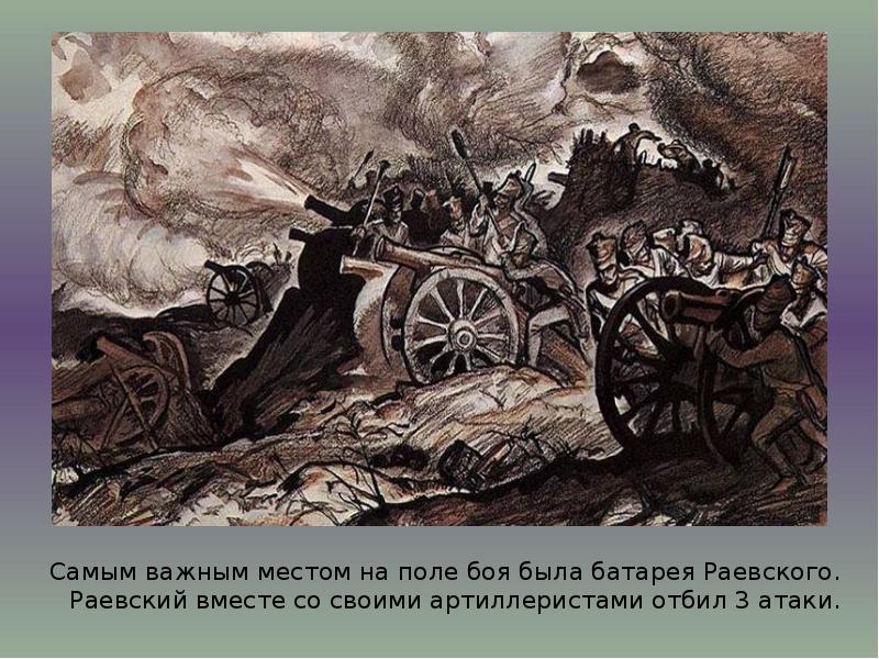 Самым важным местом на поле боя была батарея Раевского.  Раевский