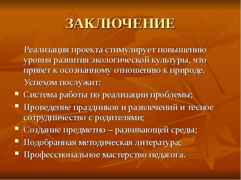 Послужило успехом. Выводы по реализации проекта.